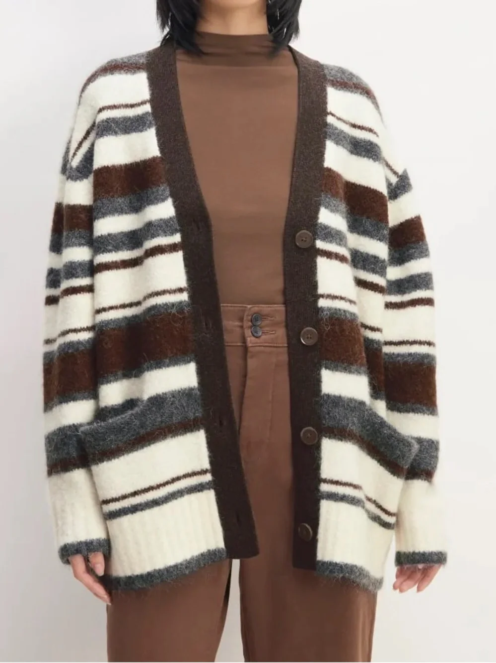 Everlane the Superfuzz Alpaca Wool Striped Cardigan - Picture 1 of 7